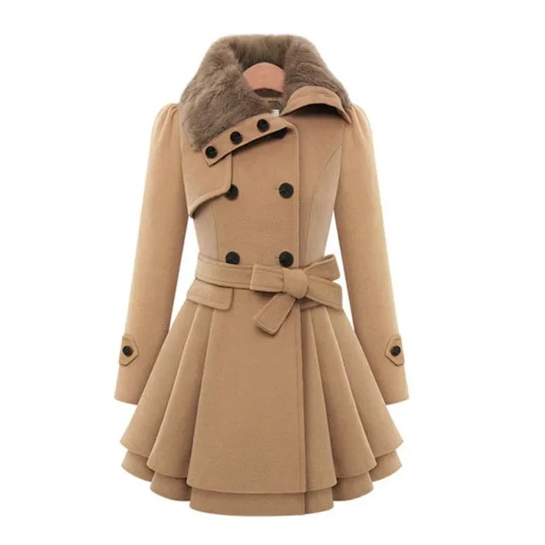 

New Women's Woolen Jacket Long Slimming Smoothing Overcoat Double Row Buttoned Narrow Fit European And American Style