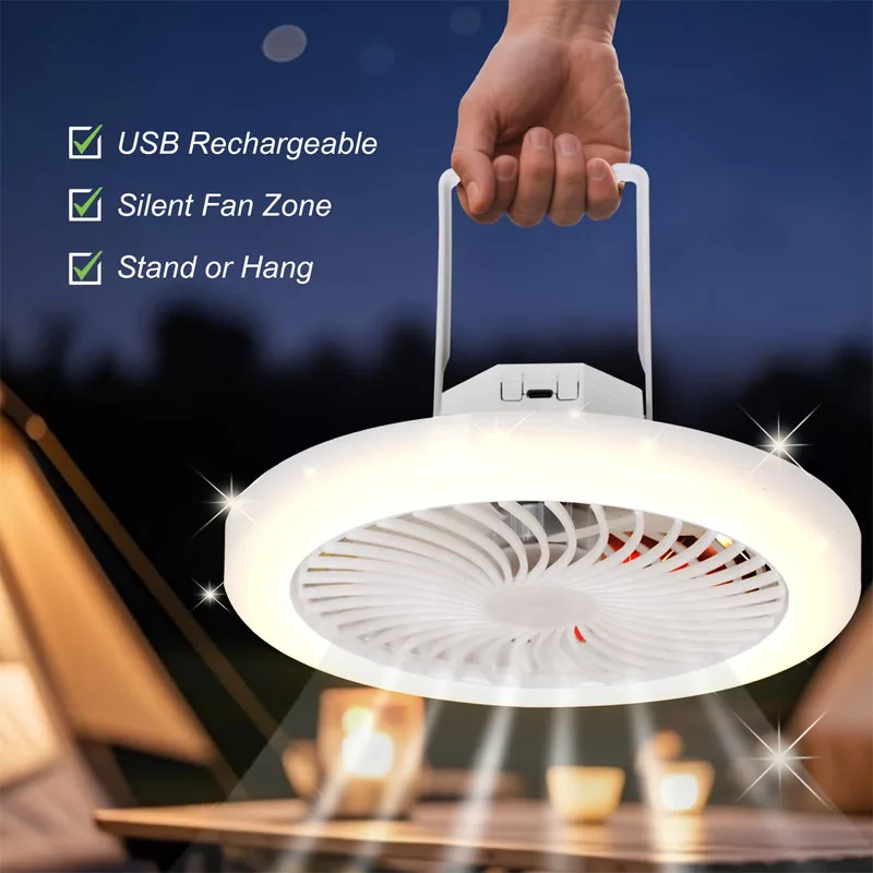 

Портативный беспроводной вентилятор с подсветкой, USB-зарядка, для кемпинга и палаток, 3 цвета, регулировка яркости, несколько скоростей ветра, подходит для улицы и общежитий