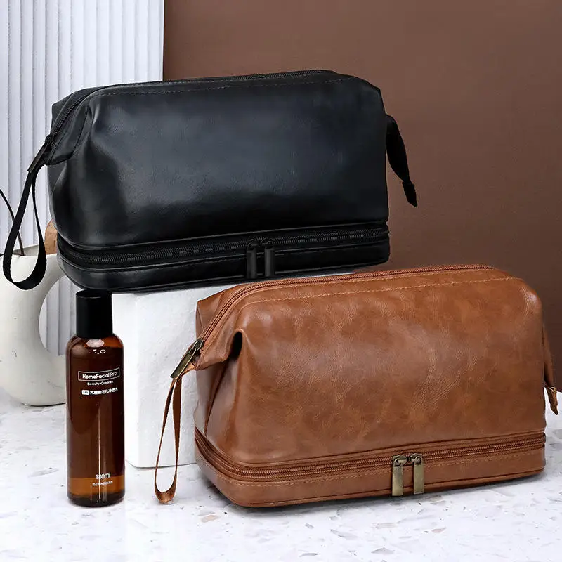 Leather Toiletry Bag for Men Women Dopp Kit Mens Hanging Toiletry Bag Travel Toiletry Bag for Traveling Large Cosmetic Bag for T