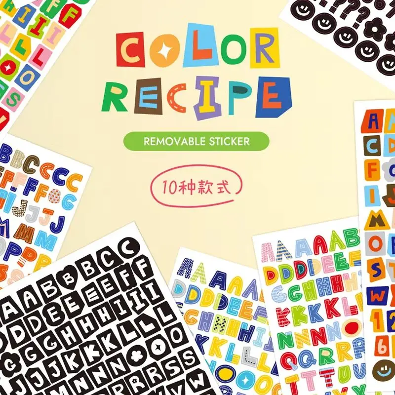 10pcs/Set Colorful Alphabet & Number Sticker For Diy Scrapbook Decoration, Water-Resistant With No Trace