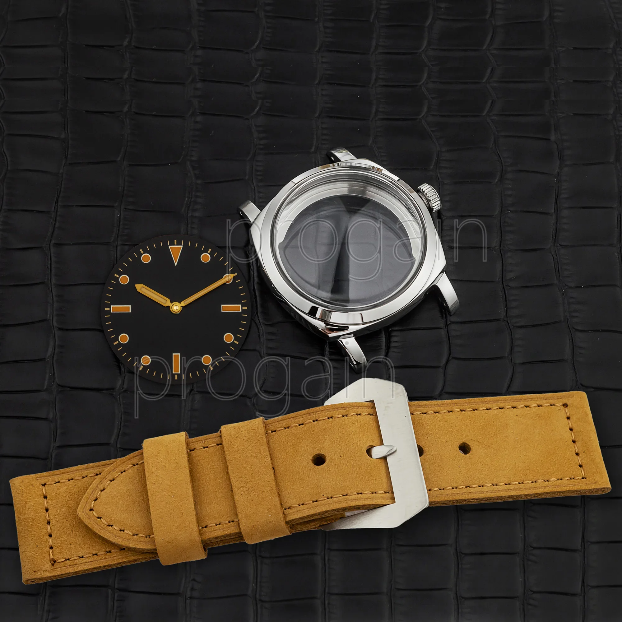 47mm PAM Classical Stainless Steel Case Genuine Leather Strap Dial pointers for PAM 6154 ETA6497/6498/ST3600 Movement mod parts