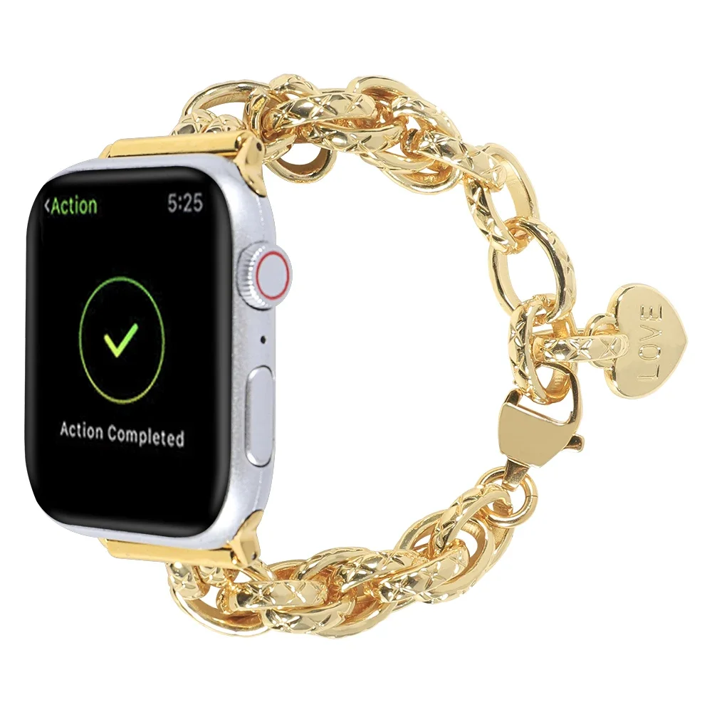 Metal Stainless Steel Strap For Apple Watch Ultra 10 9 8 7 6 5 4 SE Heart Chain Buckle Bracelet Iwatch 49mm 46/45/42/41/44/40mm