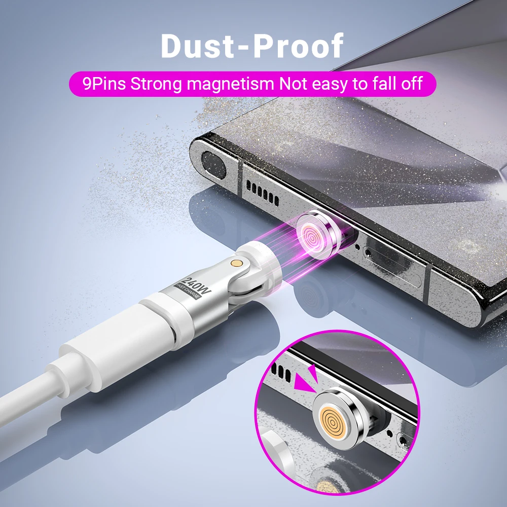AUFU 9Pin Magnetic USB C Adapter 240W USB C to Type C Fast Charging USB C Female Converter for iPhone 16 15 Laptop Macbook Samsu