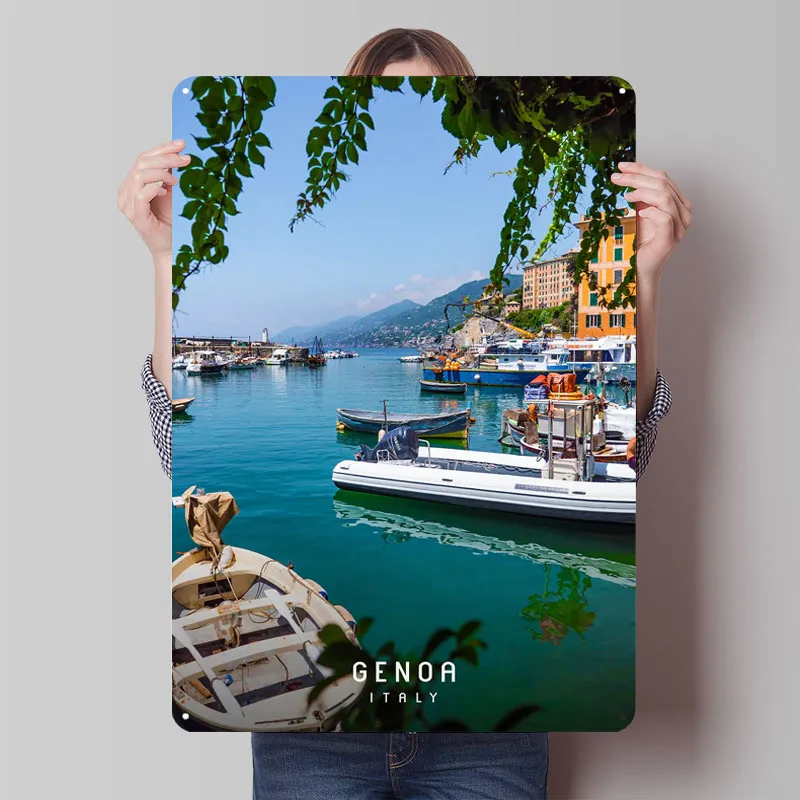 Знак Genoa, знаменитый город, металлический плакат, декоративные настенные рамки, настраиваемые жестяные пластины для дома, комнаты, настенное искусство, кофе-бар, ретро-декор
