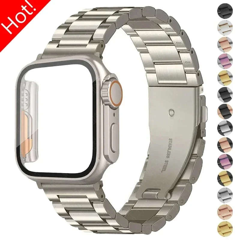 

Stainless Steel Strap+Ultra Case for Apple Watch Band 44mm 45 46 41 40 42mm Case Metal Strap for Iwatch Series 10 9 8 7 6 SE 5 4