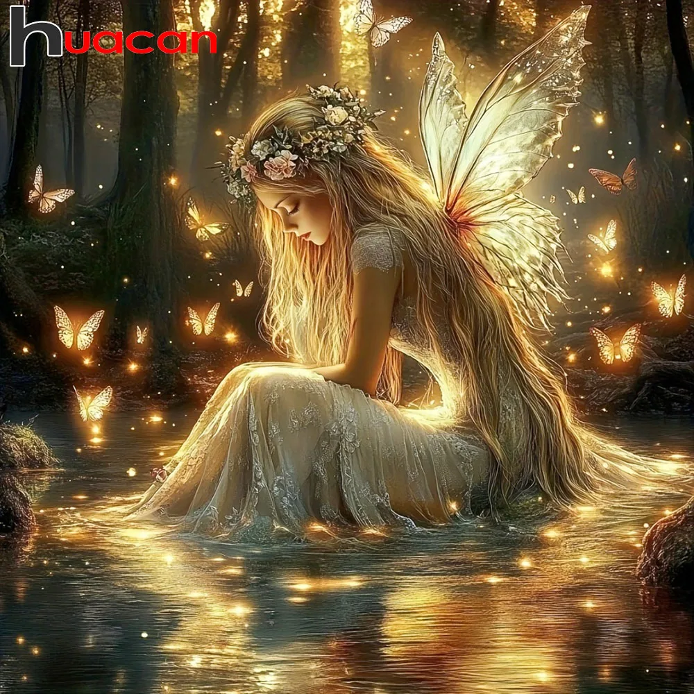 Huacan DIY Diamantmalerei Schmetterling Fee Wald Diamant-Mosaik Porträt Landschaft Set Urlaubsgeschenke