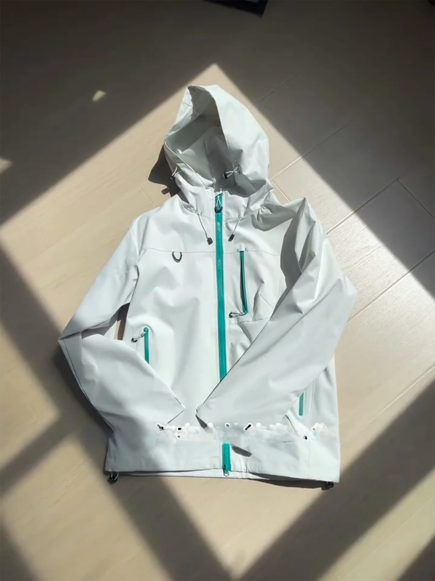 

Men's Outdoor Climbing Jaet Windproof Waterproof Blue Fce Lined Hooded Coat American Functional Sportswear