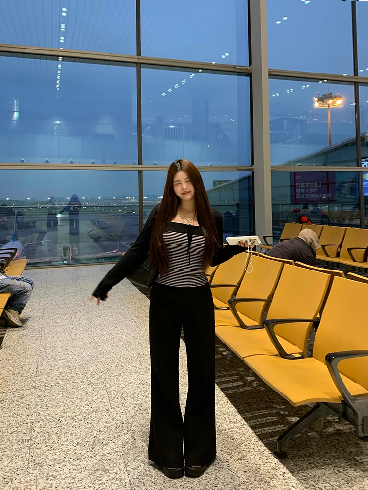 

Широкие брюки для похудения для женщин больших размеров, повседневные весенние модные брюки больших размеров, расклешенные брюки для женщин из полиэфирного волокна