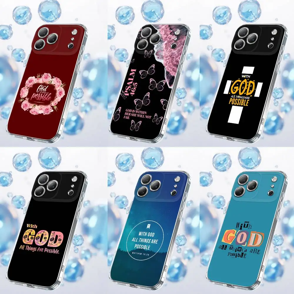 

God Jesus Bible Quotes Cross Phone Case For iPhone 17,16,15,14,13,12,11 Plus,Pro,Max,Plus,E,SE4,Air,Mini Transparent