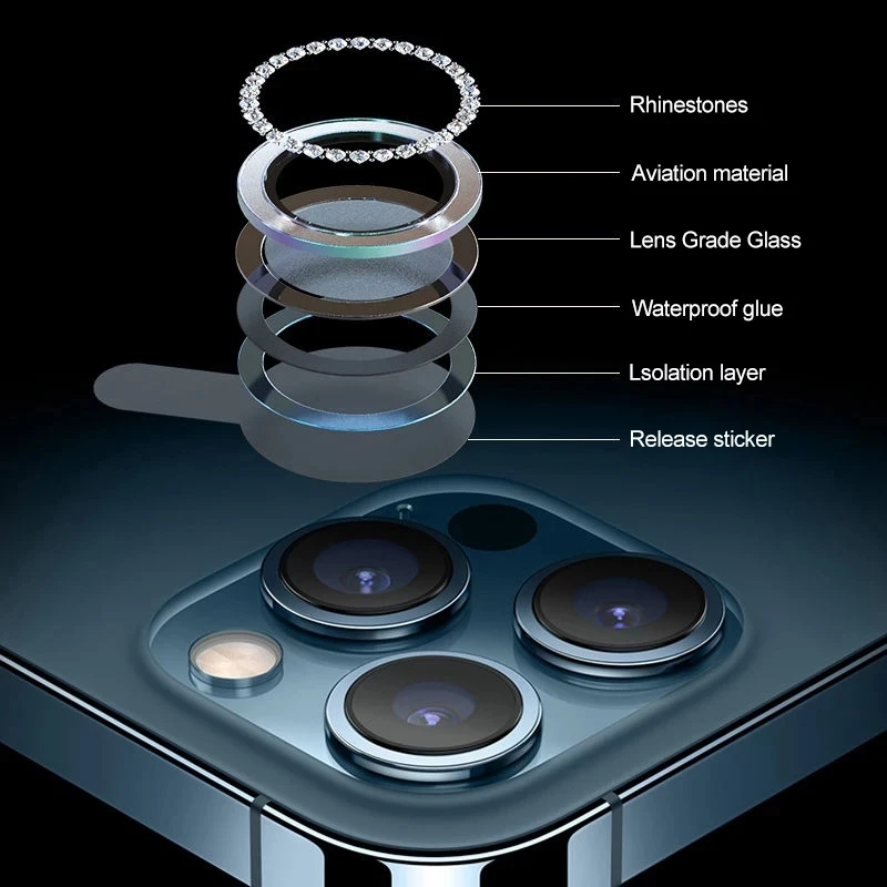 Diamentowe metalowe szkło ochronne do aparatu iPhone 15 Pro Max 14 Plus 13 Mimi 14 13 12 Pro obiektyw ochronny pełny Film