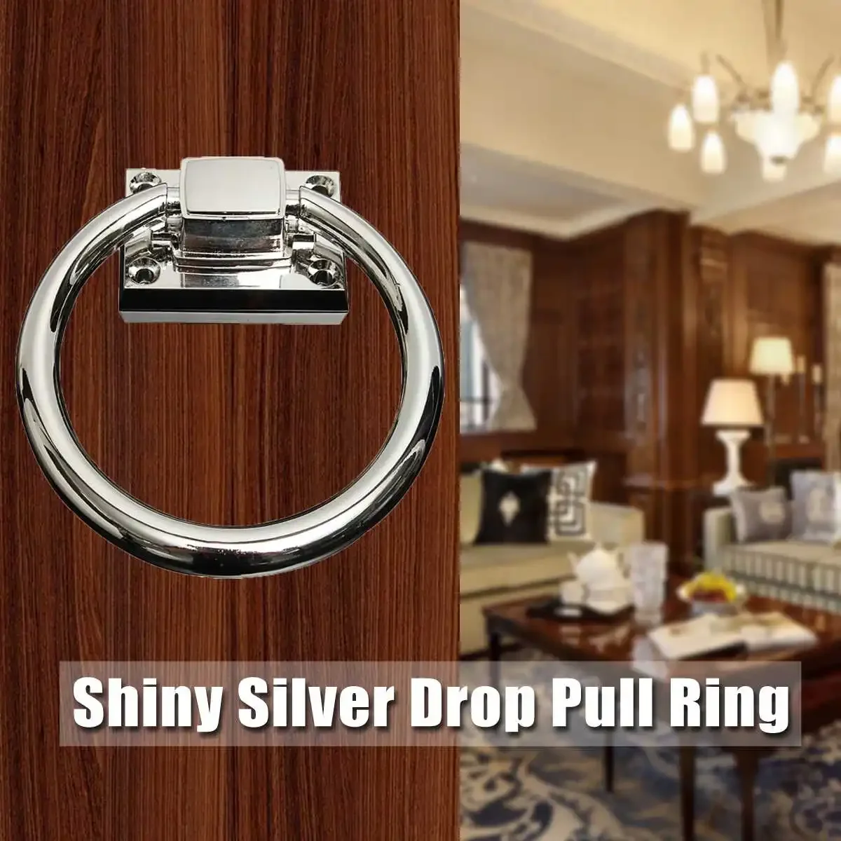 1Pcs Silver Shiny Drop Pull Ring Wooden Door Knocker Chair Pulls Handle Wooden Door Pull Unfold Install Door Handles