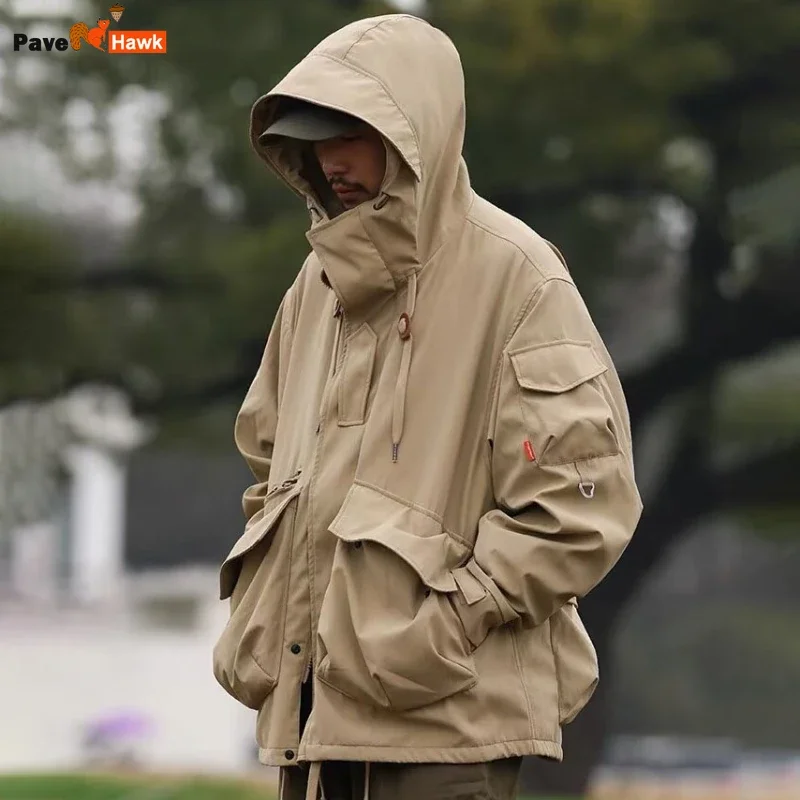 

Outdoor Loose Hooded Hiking Jackets Men Women Spring Autumn Cargo Coat Harajuku Casual Windproof Big Pocket Japanese Outwear