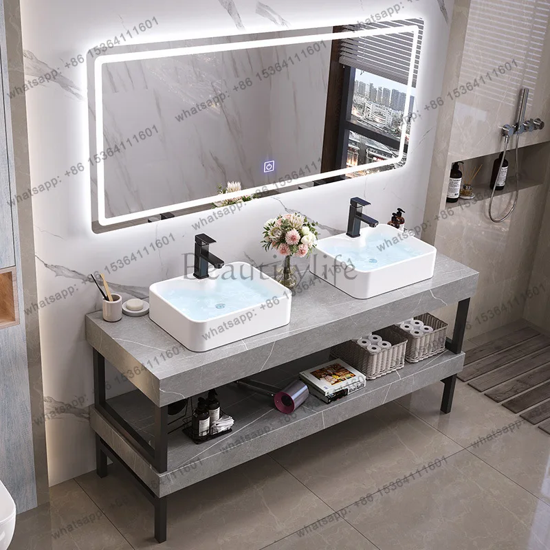 LDBathroom Vanity Combination of Bathroom Cabinets Modern and Minimalist Washbasin Double Basin Cabinet Storage