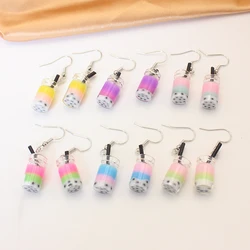 Creative Funny Three Layers Colored Bubble Milky Tea Pendant Earrings for Women Personality Drink Party Ear Jewelry Girl Gift