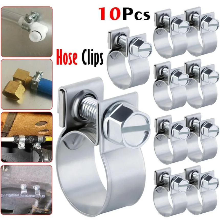 10Pcs Car Fuel Hose Clips Mini Carbon Steel Air Hose Clamp Nut  Bolt Auto Petrol Pipe Clip 11-13mm 13-15mm