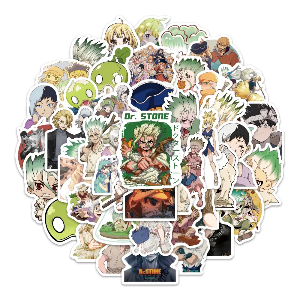 

Набор из 54 наклеек Dr.STONE: граффити-стикеры Ишигами Сенкуу для дневников, чехлов для телефонов, скрапбукинга и декора.