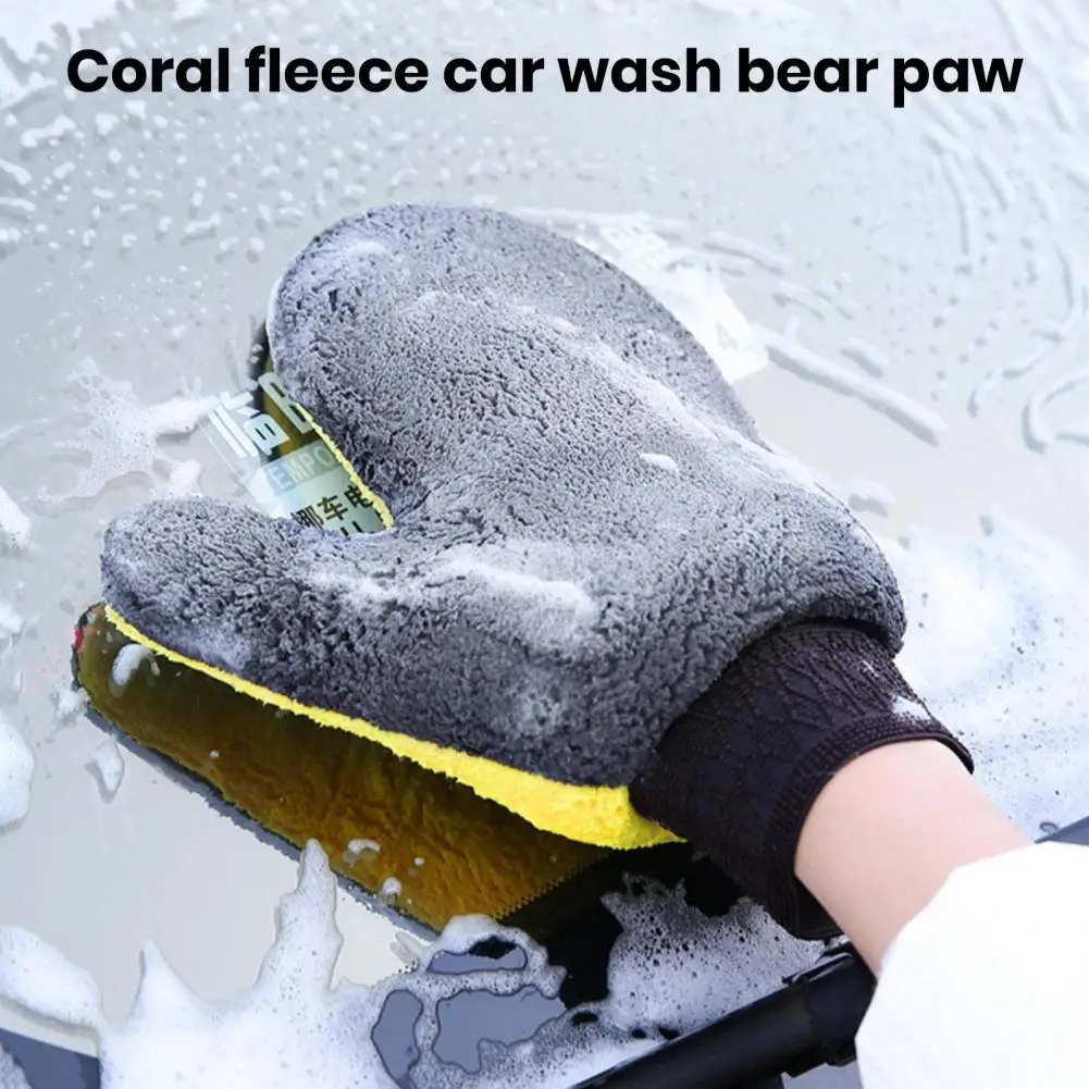 1Pc Easy Foaming Glove Car Washing Glove Coral Fleece Car Wash Mitt with Thumb for Scratch-free Absorbent Auto Detailing for Car