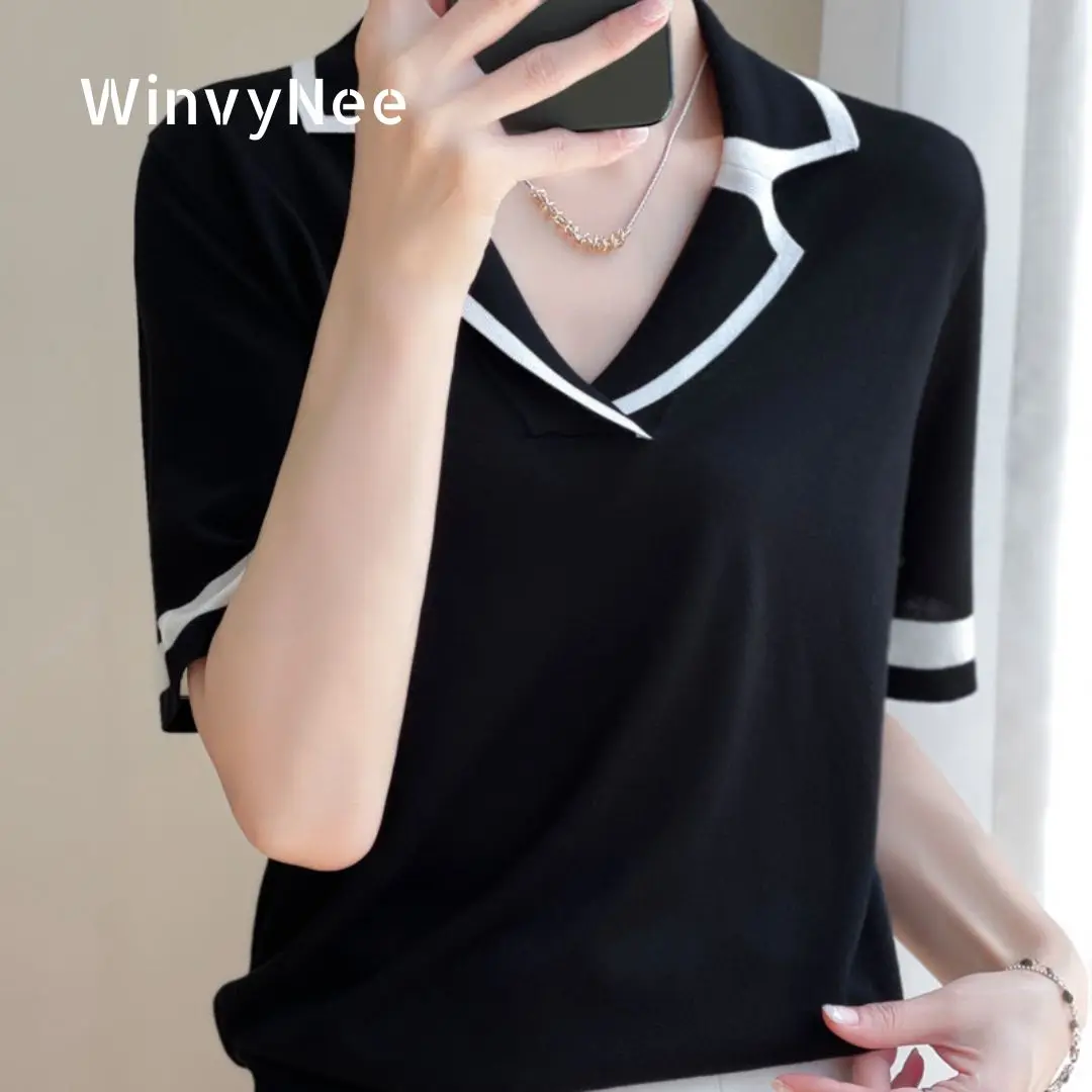 

WinvyNee Women's Clothing Spring Solid Color Short Sleeve Blazer Lapel Top Fashion Chic Design Casual Versatile Wear ZA1047044