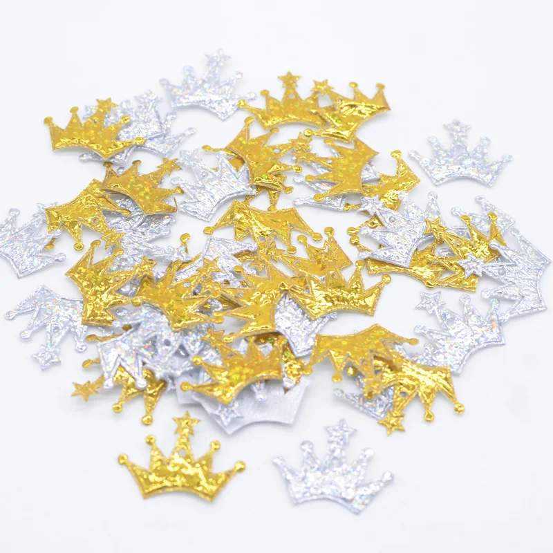 100Pcs 18*25mm Laser Cloth Gold Crown Applique for Craft/Wedding/Clothing Decor DIY Headwear Ornament Patch Accessories
