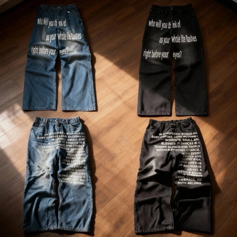 

Y2K мужские джинсы с американским узором и буквенным узором мешковатые джинсы мужские женские пол Harajuku хип-хоп гот повседневные широкие джинсы уличная одежда