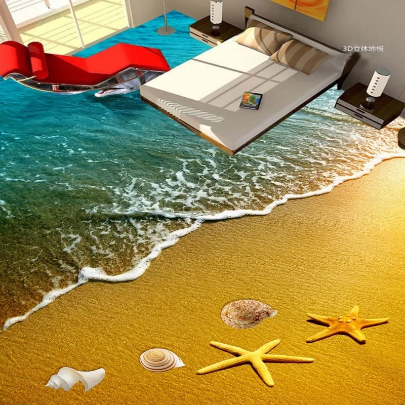 beibehang beach starfish dolphin 3D floor painted bathroom kitchen balcony PVC wallpaper from the floor mural 3D wall stickers