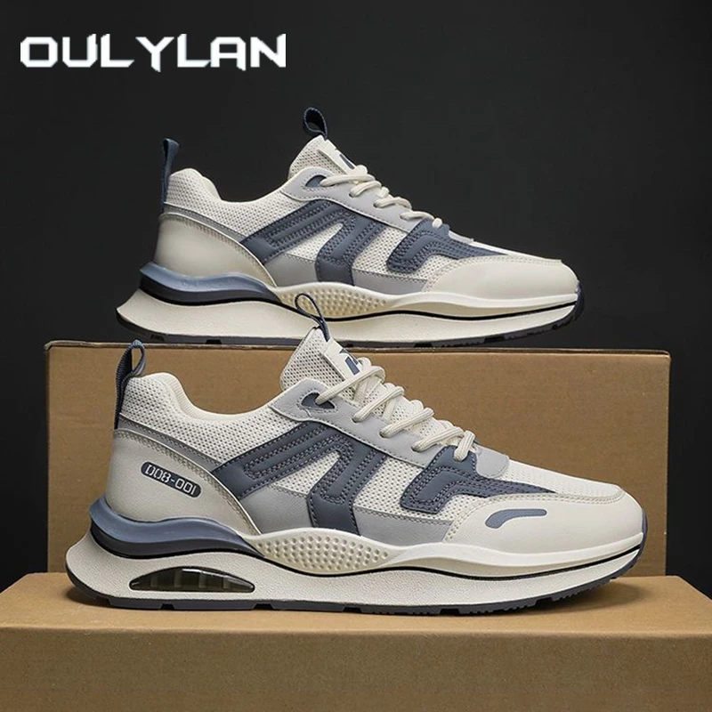 

Oulylan Spring Stylish Thick Soled Sneakers Anti Slip Breathable Running Shoes Men Mixed Color Lace Up Sports Footwear