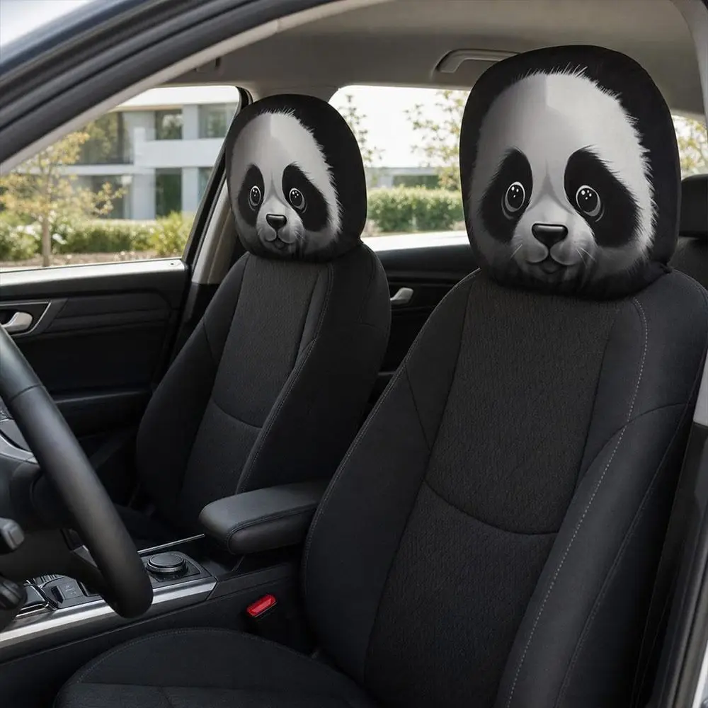 2Pcs Elastic Car Headrest Cover Scary Face Printing Black Car Seat Cover Dust-proof Breathable Car Headrest Protector Halloween