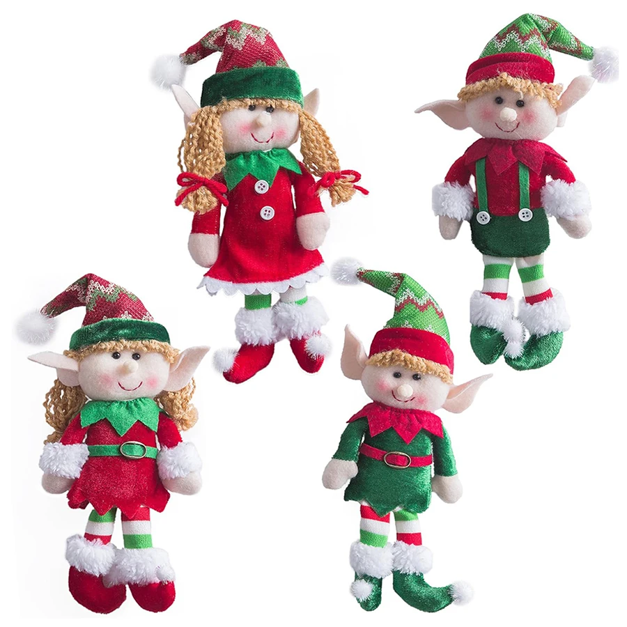 12 Inch 4pcs Adorable Flexible Christmas Elves Plush Dolls Xmas Tree Decoration Holiday Santa Characters Ornaments Gift for Kids