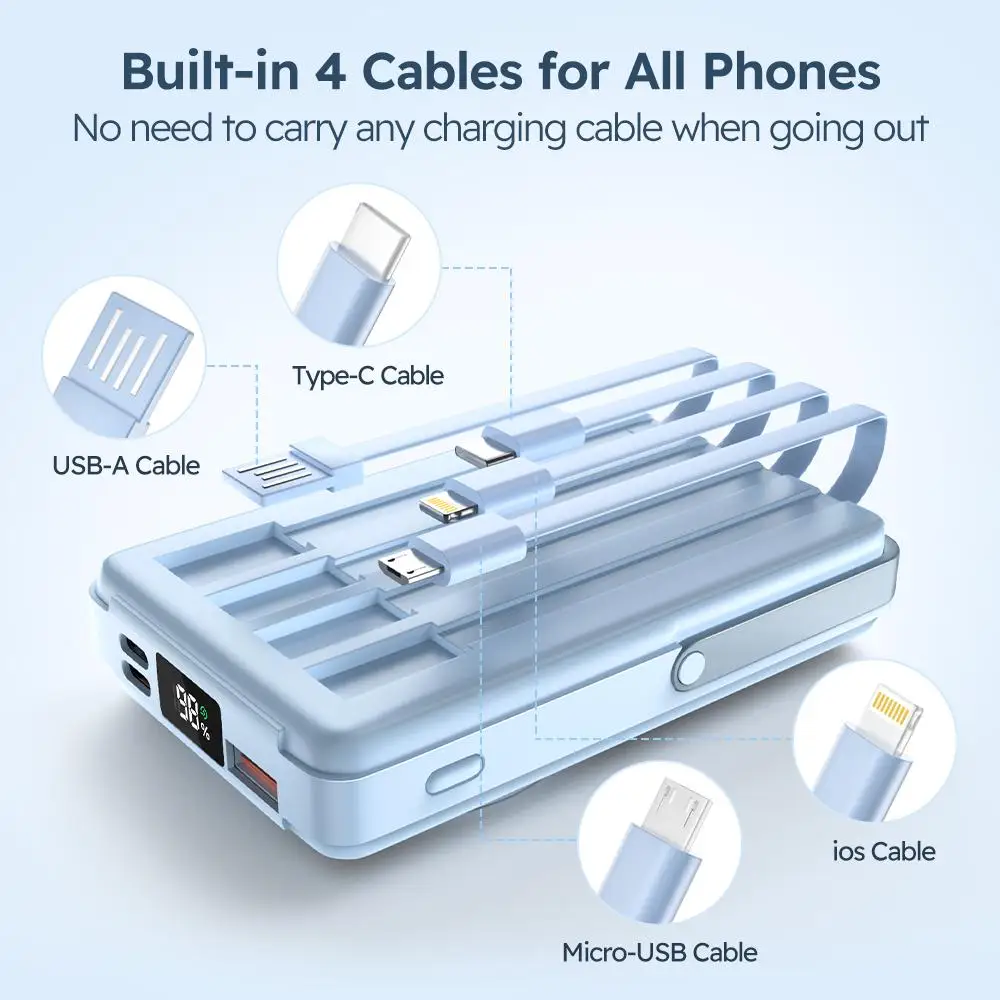 Carregador portátil de carregamento rápido sem fio magnético azul, adequado para iPhone 17 16 15 Samsung Xiaomi