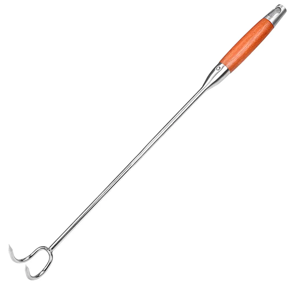 Gancho para Asar de Acero Inoxidable Resistente al Desgaste con Mango de Madera, Práctico Gancho para Barbacoa, Herramienta para Sujetar Carne, Accesorio para Cerdo