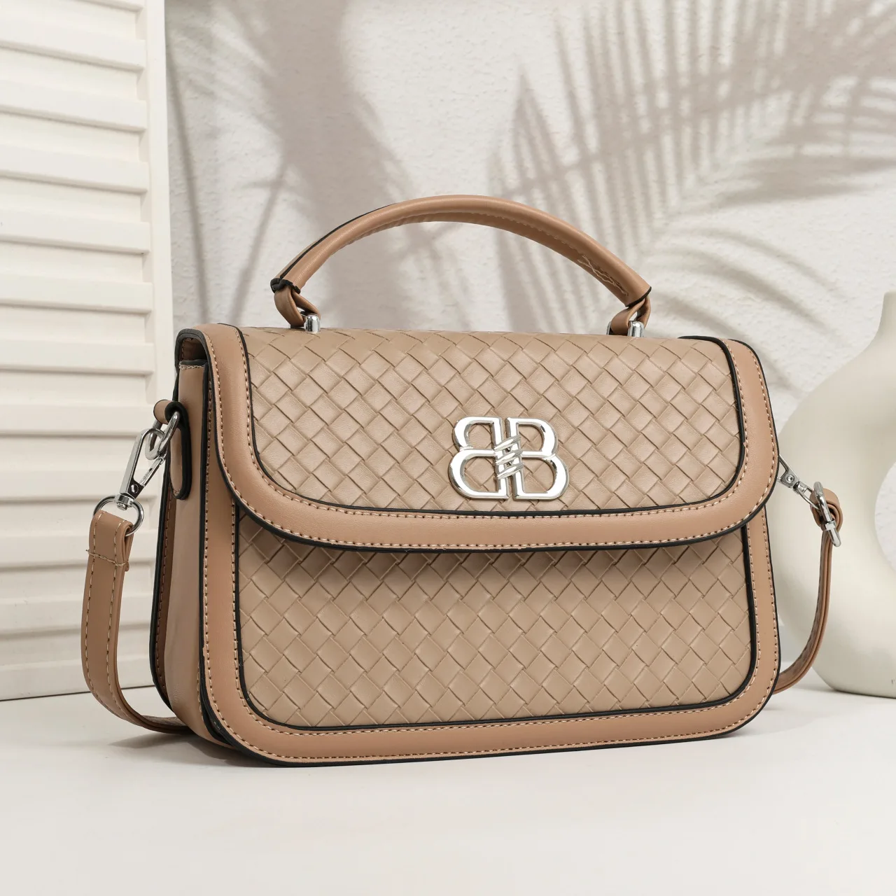 

Woven Texture Square Bag Luxe Top Handle Purse for Women Braided Shoulder Bag Bohemian Crossbody Bag Day-to-Night Sling Bag​