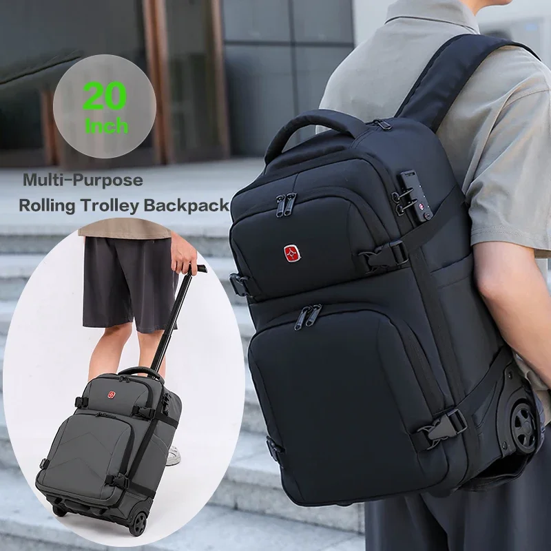 20L Carry On Rolling Backpack with Wheels Large Capacity Luggage Bag For Business Travel Daily Commute College Men Women Design