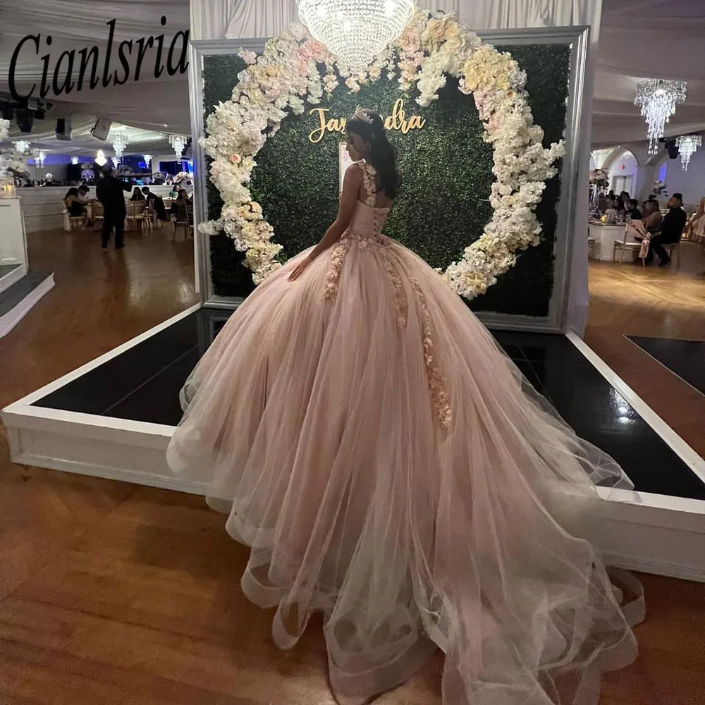 Vestido de fiesta de Quinceañera rosa, traje Formal de tul, 15 y 16 años