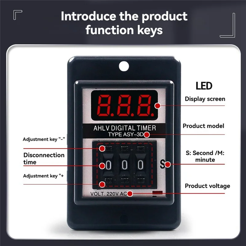 CABE-ASY-3D 8PIN AC220V تأخير الموقت الوقت التتابع للبرمجة الموقت أرقام عرض 999S