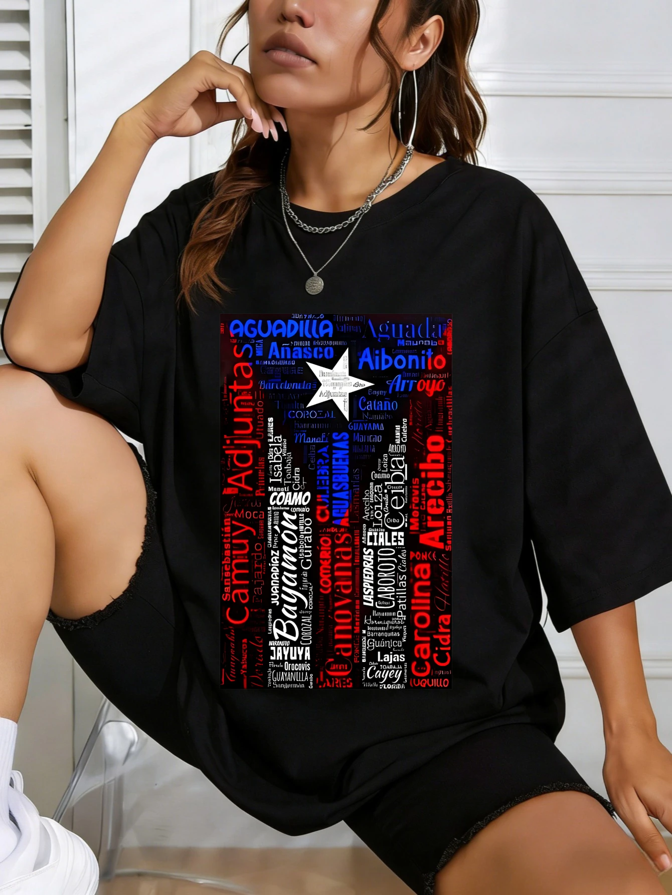 

Женские футболки с графическим принтом флага Пуэрто-Рико, хлопковые, повседневные, летние, свободного кроя, с коротким рукавом, подарок для нее