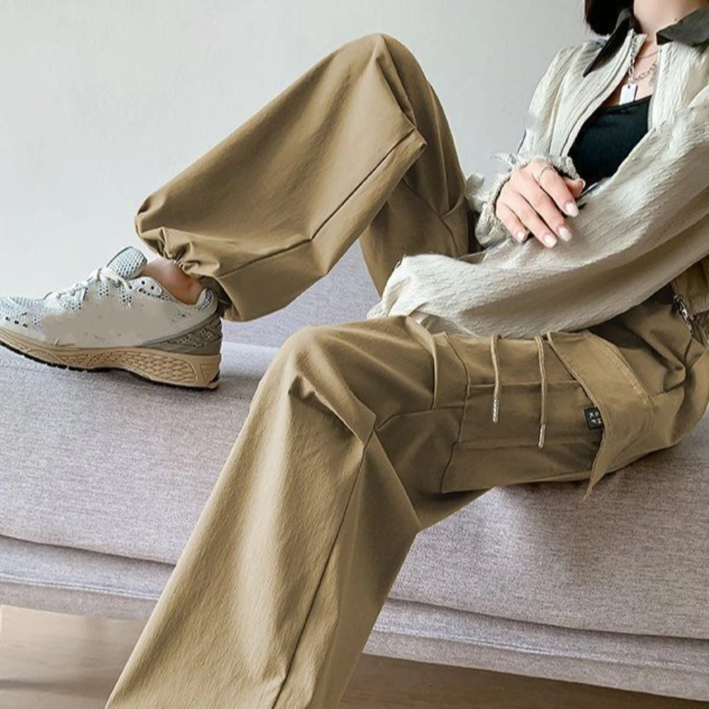 

Fashion Y2K Wide Leg Loose Pants Solid Color Streetwear Casual Drawstring Pants Ins Style Straight Sweat Pants Women Sports