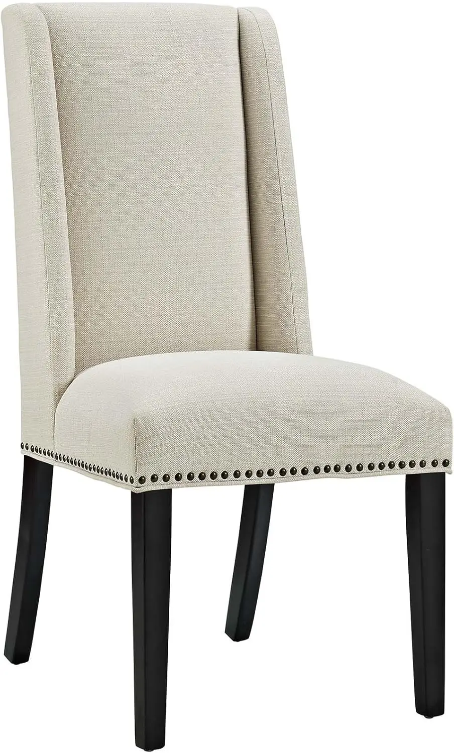 

Modern Tall Back Upholstered Fabric Dining Chair in Beige, Contemporary Wood Frame, Elegant Upholstery for Home or Restaurant