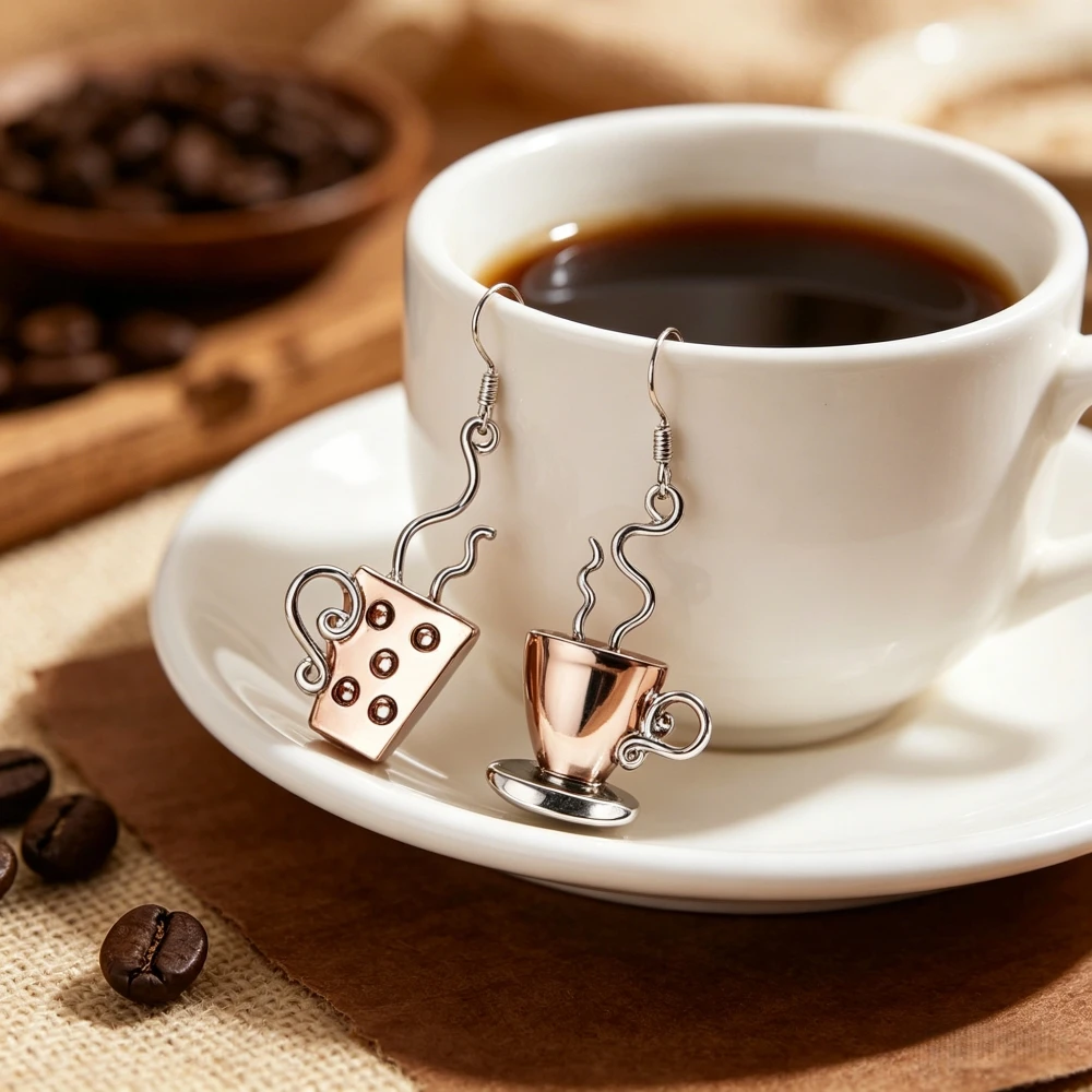 1 Pair, Retro Two-Tone Coffee Cup Earrings, Earrings for Women's Daily Decoration