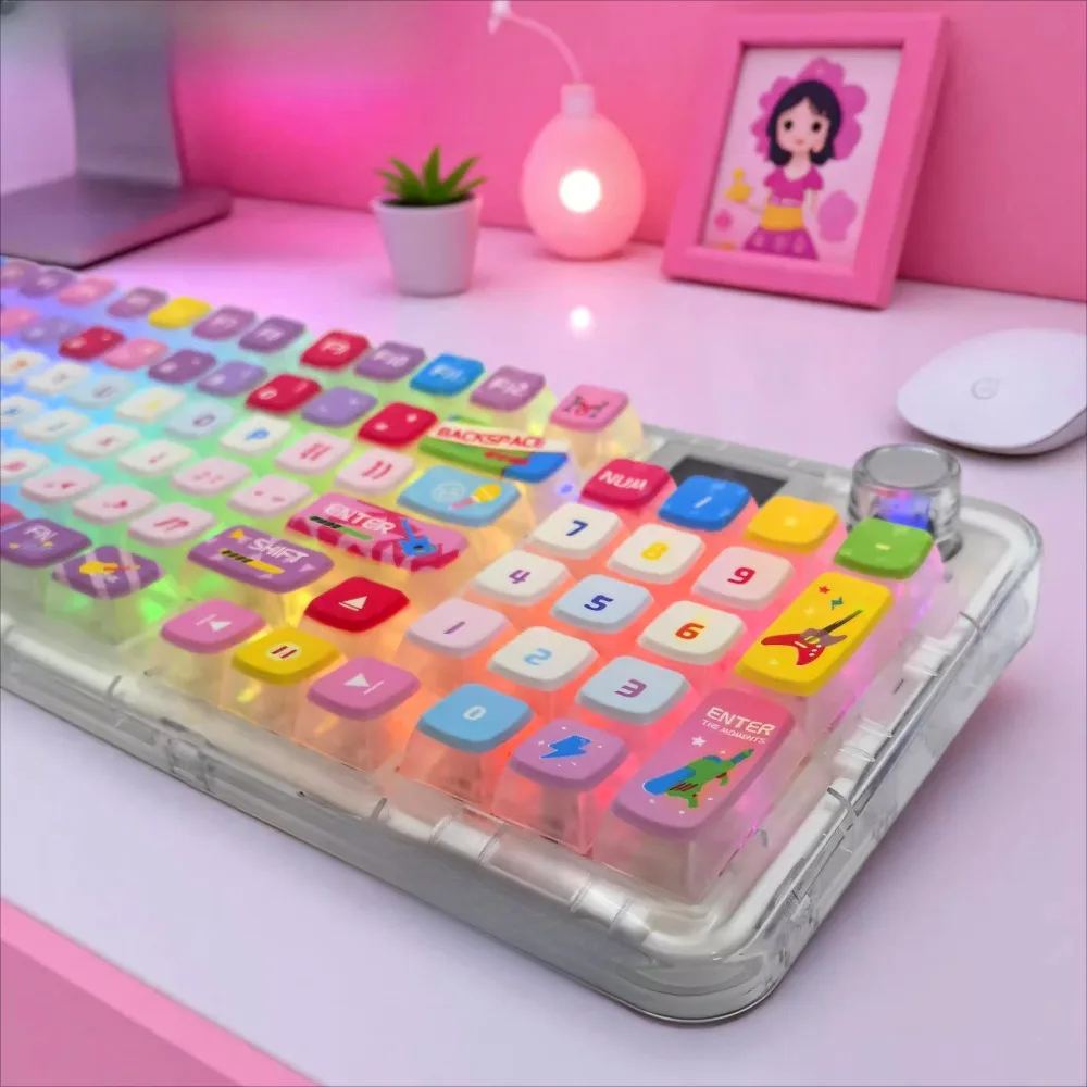 

Cute girl heart rainbow transparent keycaps, sublimation PBT Macaron keycaps, mechanical keyboard universal collection