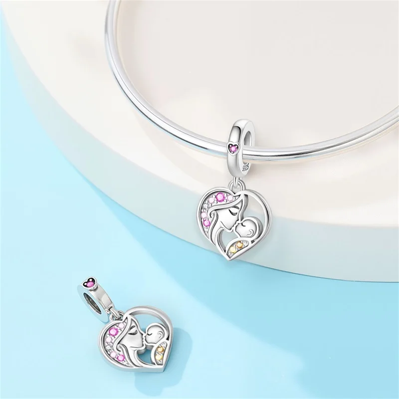 925 sterling silver parent-child time heart-shaped pendant suitable for DIY bracelets, women's fashion jewelry, holiday gifts