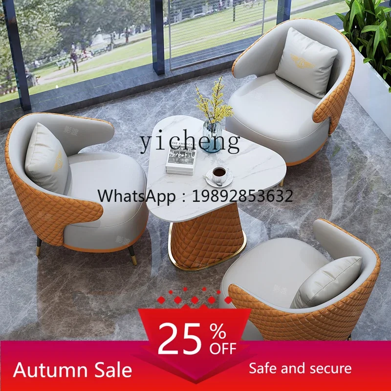 Light Luxury Negotiation Table and Chair Combination Leisure Sofa Business Balcony Stone Plate Triangle