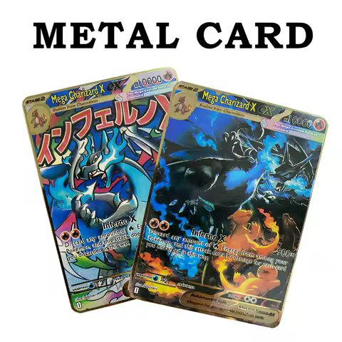 Pokemon Metal Cards in English HP10000 Inferno X MEGA Charizard ex Arceus Pikachu DIY Trading Flash Card Anime Cartoon Gift