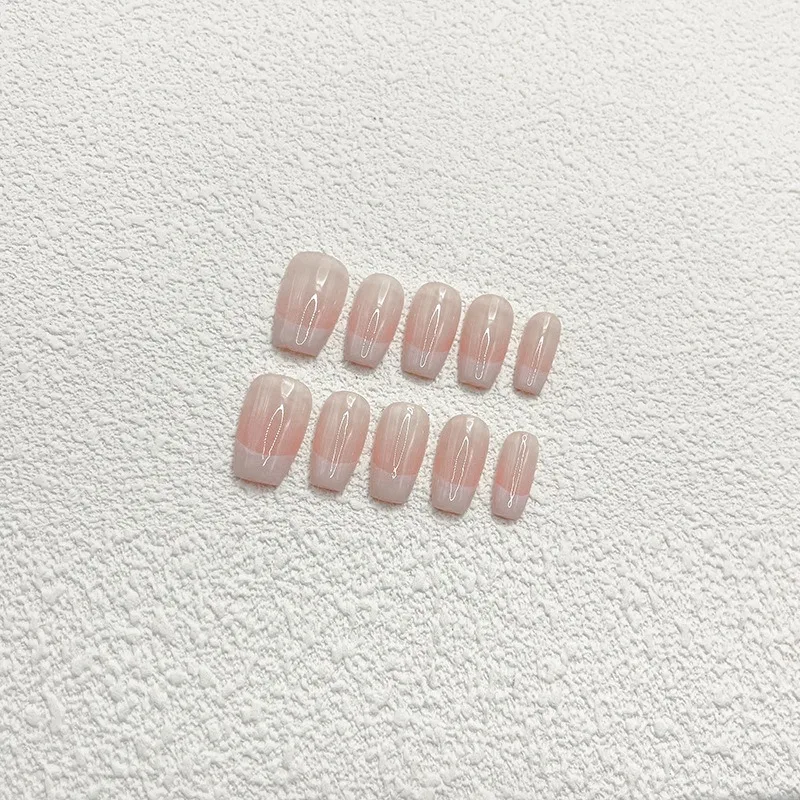 10 Pieces Gentle and Elegant Simple French Handmade Press On Nails Pink Blush Skin Color Fake Nails Removable Reusable