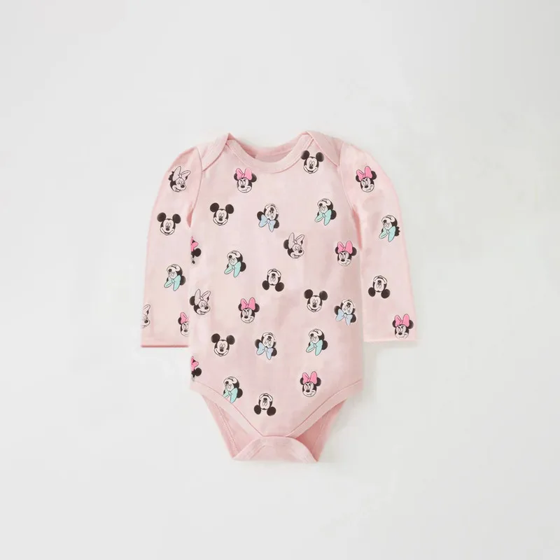 Cute Minnie Baby Girl Jumpsuits Cotton Long Sleeved Bodysuit Newborn Boy Clothing for Spring Autumn