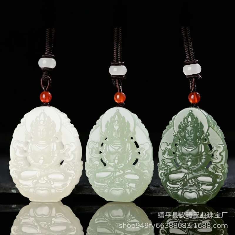 Hotan White Jade Double-Sided Handmade Guanyin Pendant Men's Bodhisattva Necklace