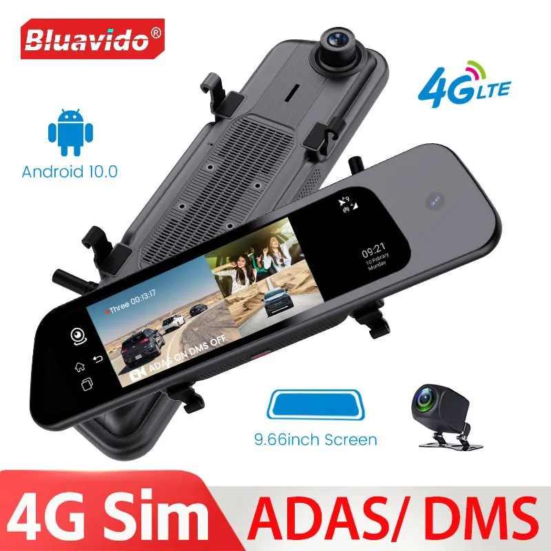 

9.66" Touch Screen 4G Android Dash Cam ADAS 3‑Channel Recording Mirror GPS WiFi G‑Sensor Night Vision Car DVR Fleet Management