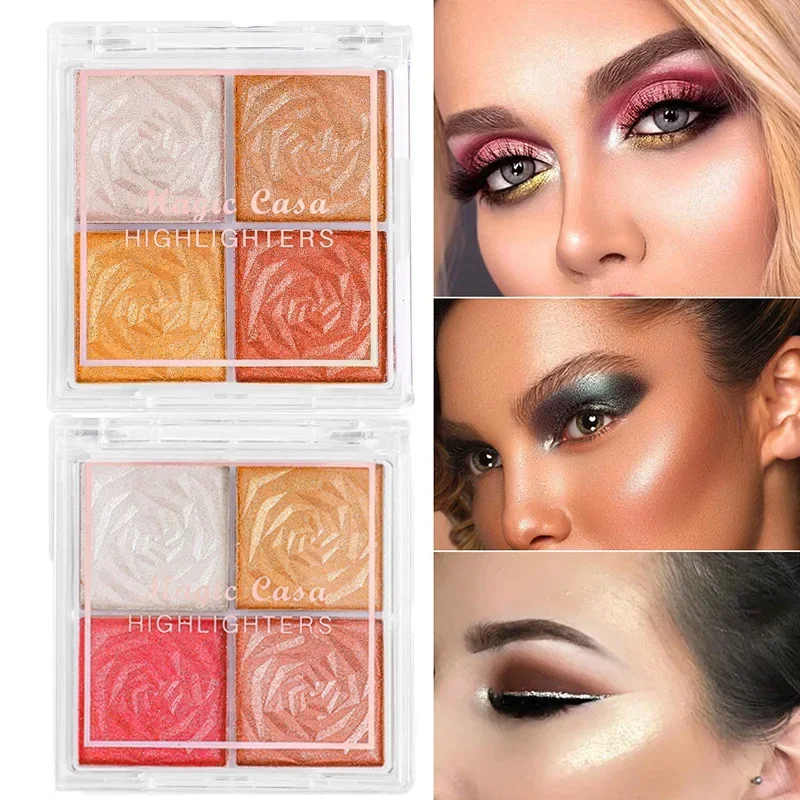 Magic Case Highlighter Poederpalet 4-kleuren Glitter Gezichtscontour Fleuren Make-up Shimmer High Light Blusher Vrouwelijke cosmetica