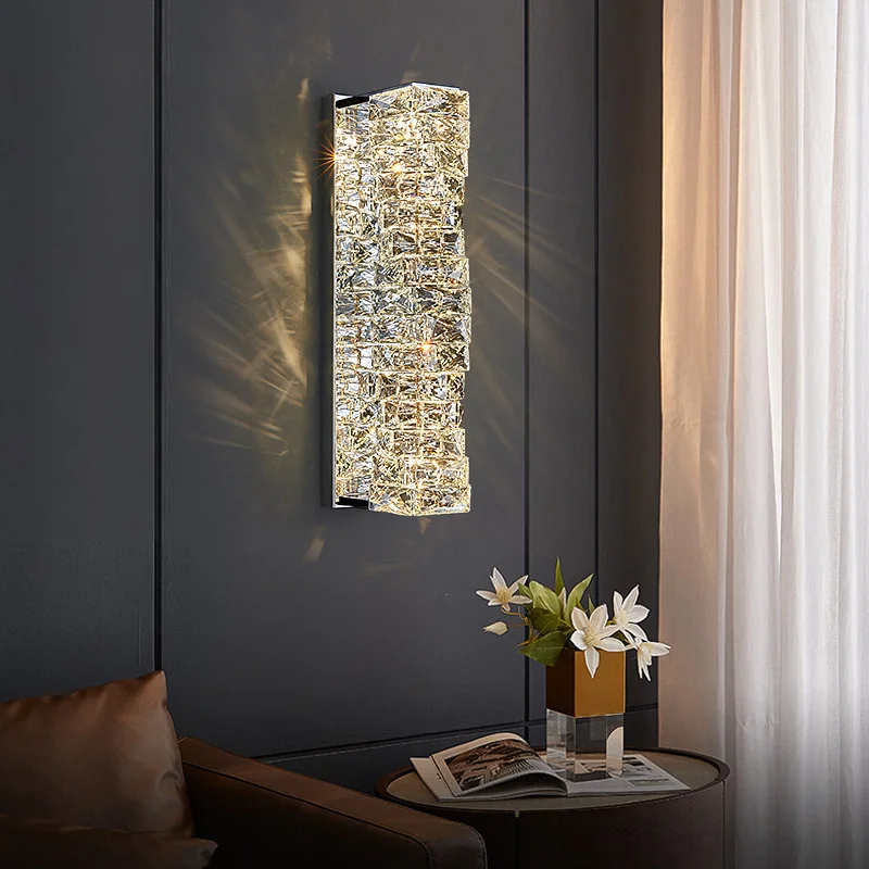 Modern Luxury Crystal Wall Lamp Gold Chrome LED Wall Sconce for Bedroom Bedside Living Room TV Wall Home Decor Lighting Fixture