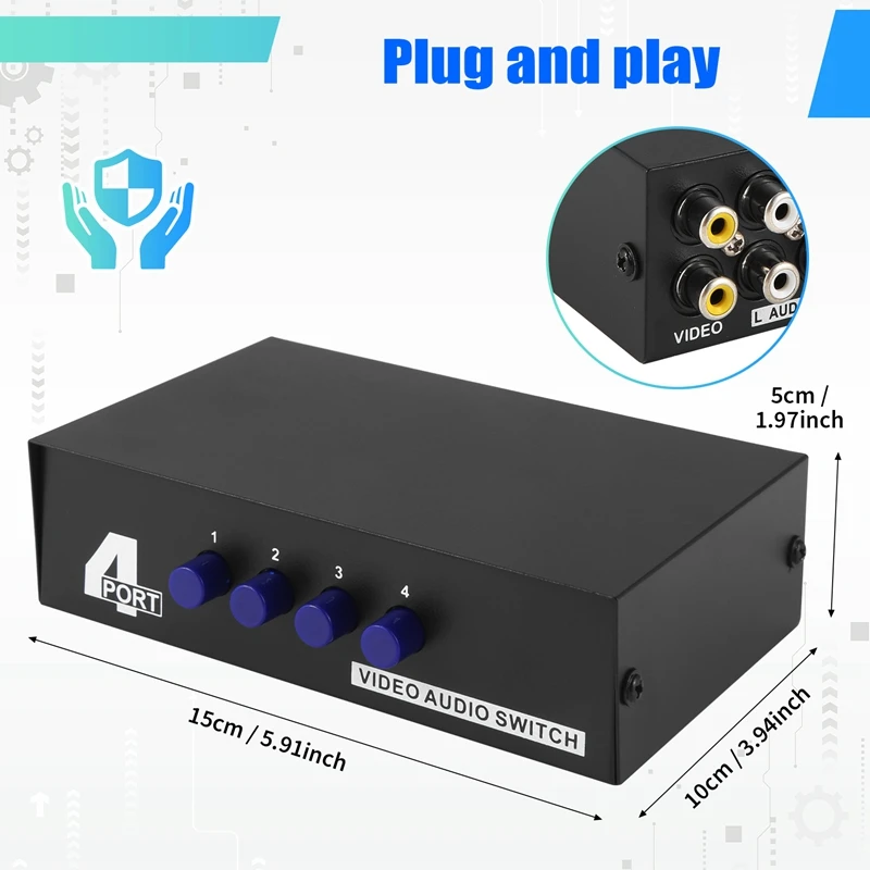 HFES 4 ポート AV スイッチ RCA スイッチャー 4 で 1 出力コンポジットビデオ L/R オーディオセレクターボックス DVD STB ゲームコンソール用