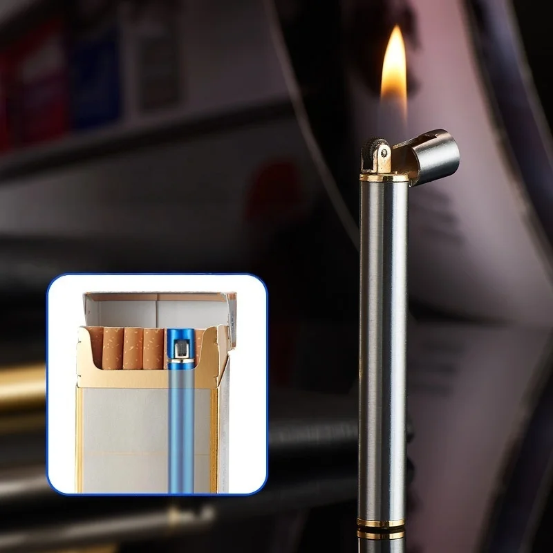 Mini Ultra‑Slim Metal Butane Gas Lighter Flint Wheel Open Flame Refillable Portable Cigarette Cigar Lighter Mens Smoking Gift